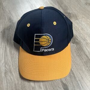 Vintage Logo Athletic Indiana Pacers Hat Snapback NBA Basketball Blue Yellow Cap